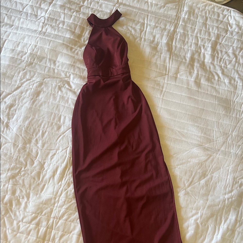 AQ/AQ Wine Halter Maxi Dress